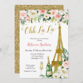 Roze Floral Eiffel Paris Bridal Shower Kaart (Voorkant / Achterkant)