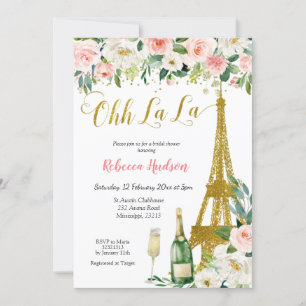 Roze Floral Eiffel Paris Bridal Shower Kaart