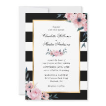Roze Floral Elegant Black White Striped Wedding