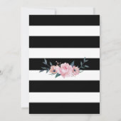 Roze Floral Elegant Black White Striped Wedding Kaart (Achterkant)