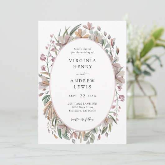 Roze Floral Elegant Botanical Wedding Kaart (Staand voorkant)