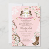 Roze Floral & Elegant Crest Cowgirl Ranch Sweet 16 Kaart (Voorkant)