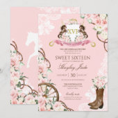 Roze Floral & Elegant Crest Cowgirl Ranch Sweet 16 Kaart (Voorkant / Achterkant)