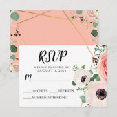 Roze Floral Elegant Modern Flowers Wedding RSVP Kaartje (Voorkant / Achterkant)