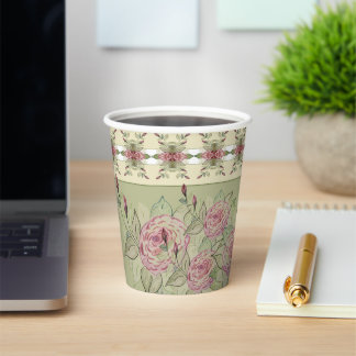 Roze Floral Elegant Papieren Bekers
