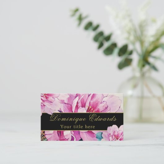 Roze Floral Elegant Stylish Gold Professional Visitekaartje (Staand voorkant)