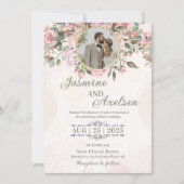 Roze Floral Elegant Wedding Invitation Kaart (Voorkant)