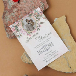 Roze Floral Elegant Wedding Invitation Kaart