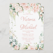 Roze Floral Elegant Wedding Kaart (Voorkant / Achterkant)