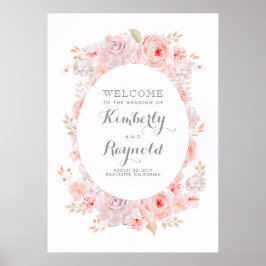 Roze Floral Elegant Wedding Welkomstteken Poster