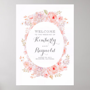 Roze Floral Elegant Wedding Welkomstteken Poster