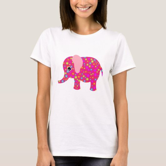 Roze Floral Elephant Apparel T-shirt (Voorkant)