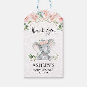 Roze Floral Elephant Baby shower Dank u Label Cadeaulabel