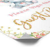 Roze Floral Elephant Baby shower Guest Book Sign Poster (Hoek)