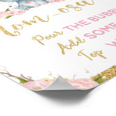 Roze Floral Elephant Baby shower Mam-osa Bar Poster (Hoek)