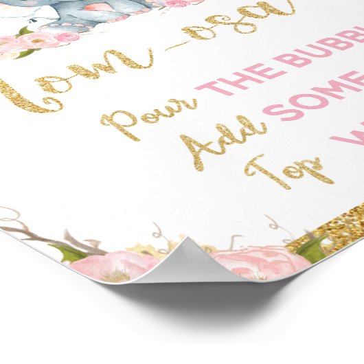 Roze Floral Elephant Baby shower Mam-osa Bar Poster (Hoek)