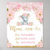 Roze Floral Elephant Baby shower Mam-osa Bar Poster (Voorkant)