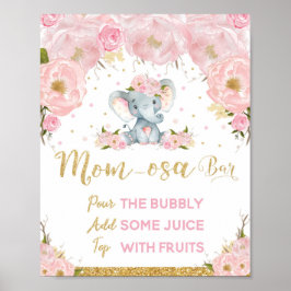 Roze Floral Elephant Baby shower Mam-osa Bar Poster