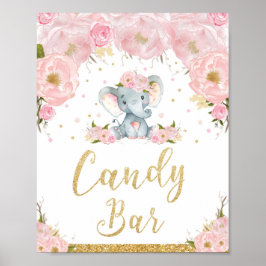 Roze Floral Elephant Baby shower Snoep Bar Sign Poster
