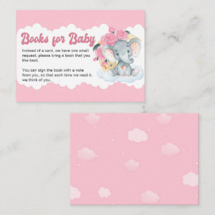 Roze Floral Elephant Book Request Girl Baby shower Informatiekaartje