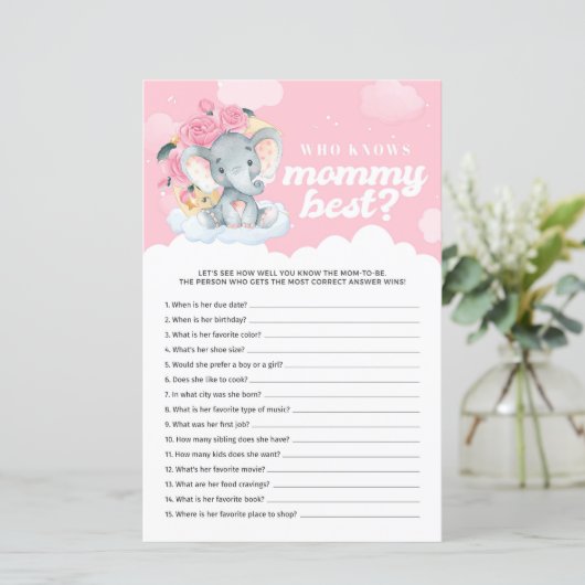 Roze Floral Elephant die mama het beste spel kent (Staand voorkant)