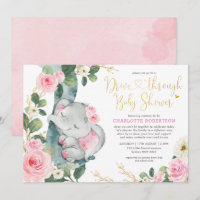 Roze Floral Elephant drive by Girl Baby shower