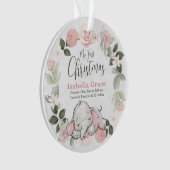 Roze Floral Elephant Girl Baby 1e kerstfoto Ornament (voorkant)