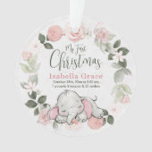 Roze Floral Elephant Girl Baby 1e kerstfoto Ornament (voorkant)
