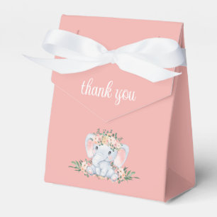 Roze Floral Elephant Girl Baby shower Dank je wel Bedankdoosjes