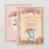  Roze Floral Elephant Tea Party Baby shower Kaart (Voorkant / Achterkant)