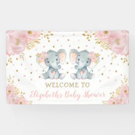 Roze Floral Elephant Twi Girls Baby shower Welkom Spandoek