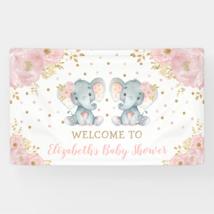 Roze Floral Elephant Twi Girls Baby shower Welkom Spandoek