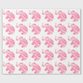 Roze Floral Elephant White Achtergrond Cadeaupapier (Vlak)
