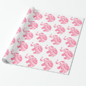 Roze Floral Elephant White Achtergrond Cadeaupapier (Uitgerold)