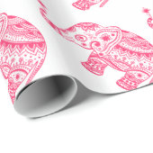 Roze Floral Elephant White Achtergrond Cadeaupapier (Rol Hoek)