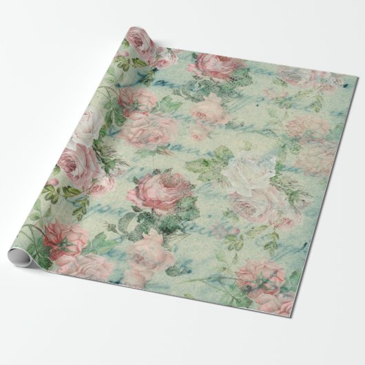  Roze Floral en Blauwgroen inkt Cadeaupapier (Uitgerold)