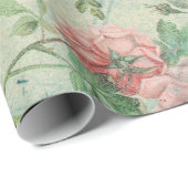  Roze Floral en Blauwgroen inkt Cadeaupapier (Rol Hoek)