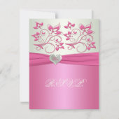 Roze Floral en Bleek groen met liefdeshart II RSVP Kaart (Voorkant)