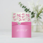 Roze Floral en Bleek groen met liefdeshart II RSVP Kaart (Staand voorkant)