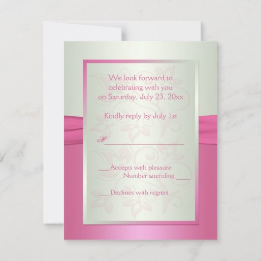 Roze Floral en Bleek groen met liefdeshart II RSVP Kaart (Achterkant)