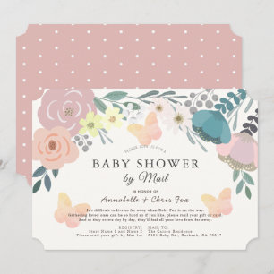 Roze Floral en Butterflies Girl Baby shower per po Kaart