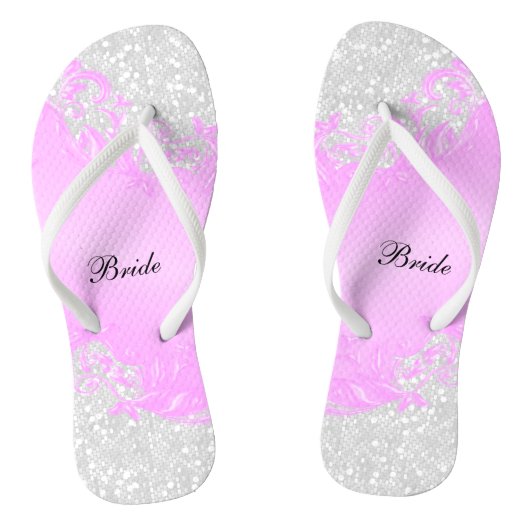 Roze Floral en Confetti Glitter | Weddenschap Teenslippers (Voetbed)