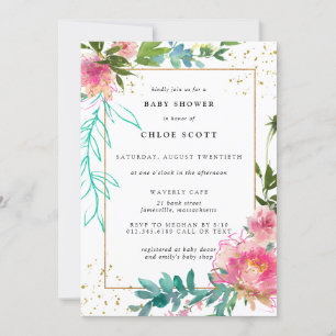 Roze Floral en goudlegant Baby shower Kaart