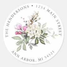 Roze Floral en Greenery Return Address Label