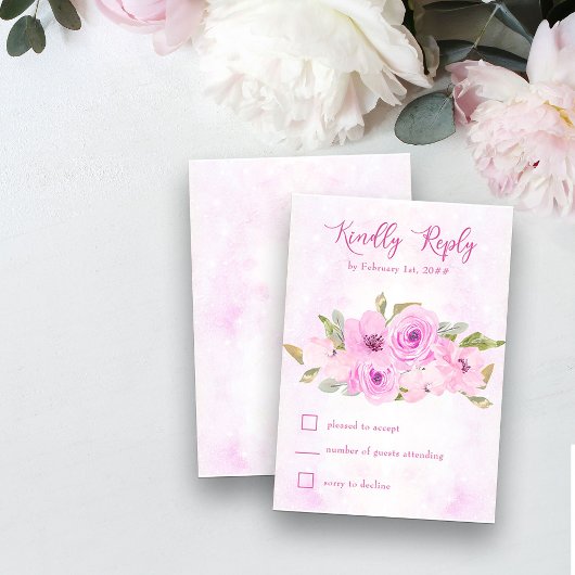  roze Floral en kalligrafie RSVP Kaartje