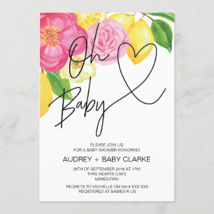 Roze Floral en Lemon Spring Oh Baby Girl Shower Kaart