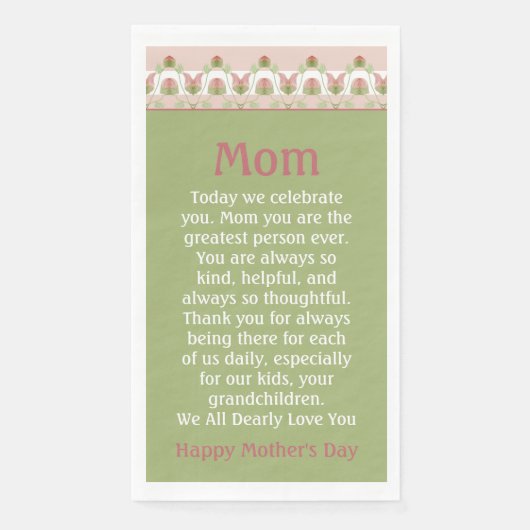 Roze Floral en licht groen Servet (Voorkant)