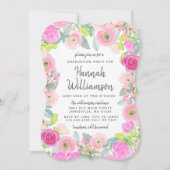 Roze Floral en Stippen Graduation Party Invitation Kaart (Voorkant)