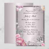 Roze Floral en vlinderrepetitie diner Kaart (Voorkant / Achterkant)