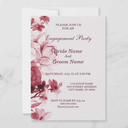 Roze Floral Engagement Party Kaart (Voorkant)